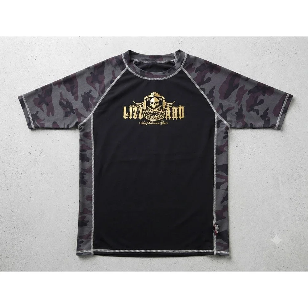 Vintage Lizard International Surf Rash Guard Shirt M Camo Skull Y2K Unisex Top